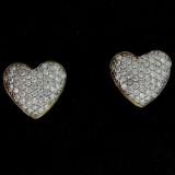 1/2 CT Diamond Pave Heart Earrings 14Kt Yellow Gold